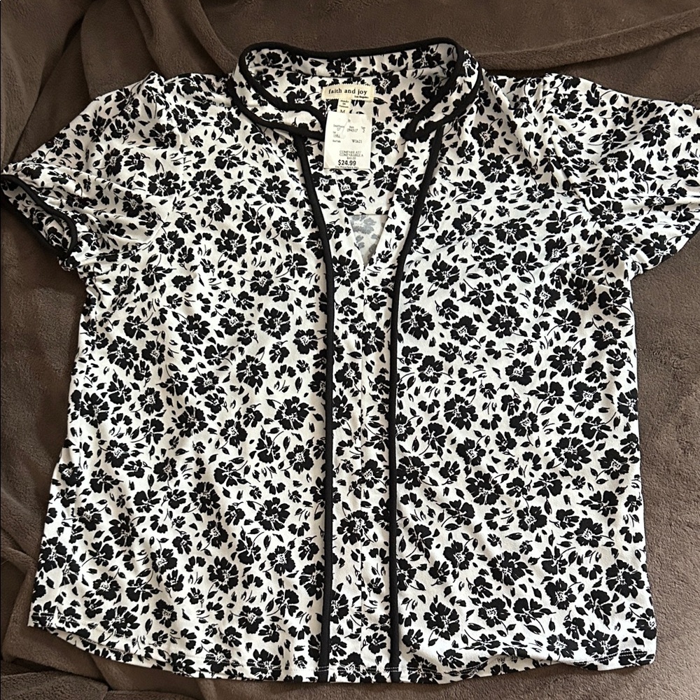 Faith and Joy Black and White Floral Top